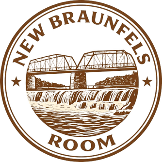 The New Braunfels Room boutique vacation rental logo — historic 1872 fachwerk cottage at Comal Inn New Braunfels TX